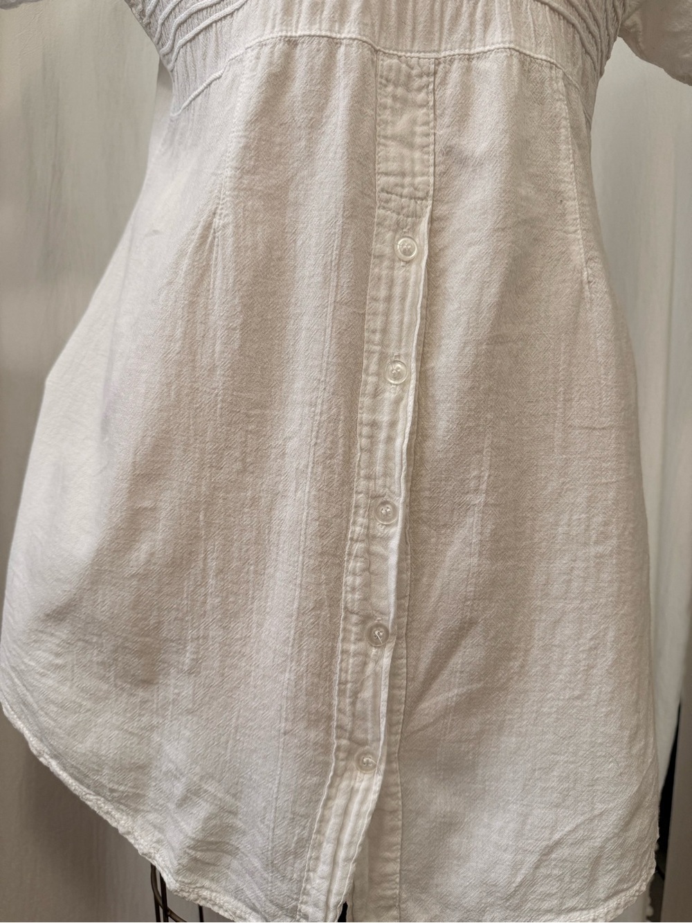 Caamano,  White Cotton Lace Pintuck Button Front Tunic Top sz XL - Picture 6 of 11